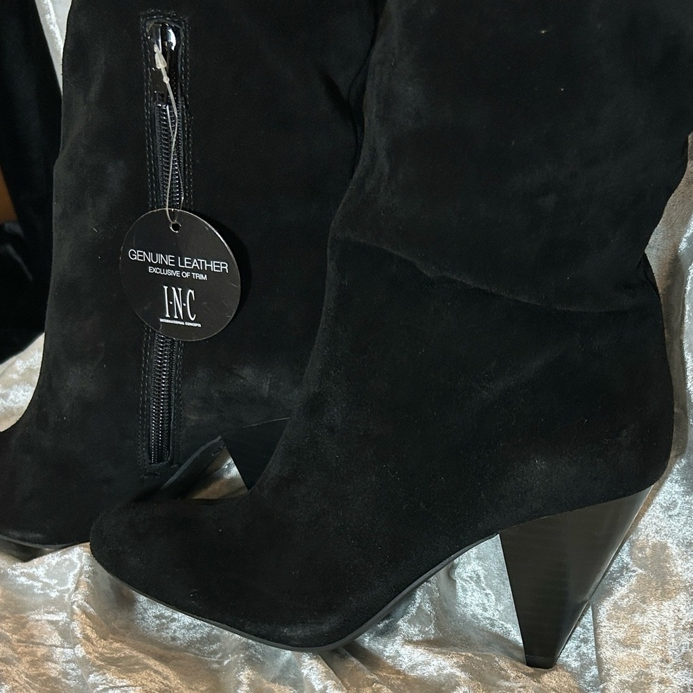 NWOB INC LEATHER BLACK SUEDE BOOTS 7 - Picture 3 of 11